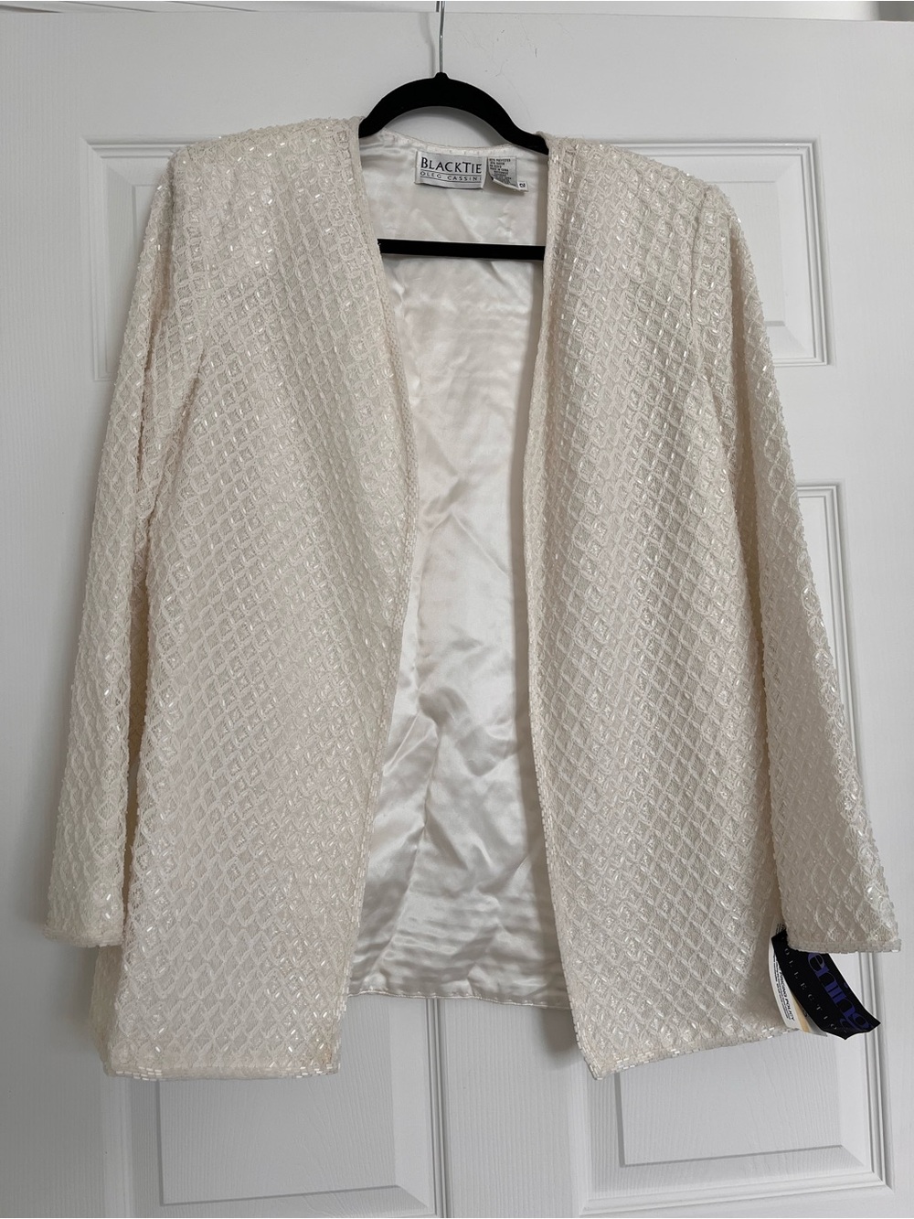 Oleg Cassini Black Tie Cream Sequin Open-Front Jacket